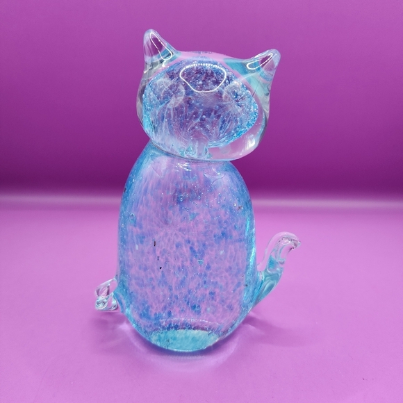 Other - Cat Glass Clear Blue Paperweight 5 Inch Crystal Art Kitty